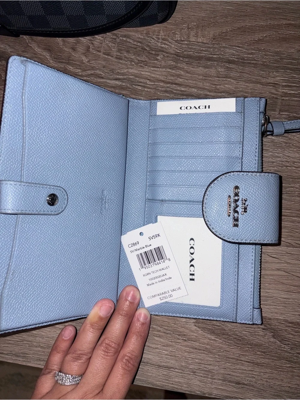 Coach Light Blue Leather Phone Case Wristlet